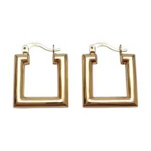 18K Yellow Gold Square Hoop Earrings #21959